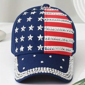 USA FLAG Rinestone Hat / Cap - Olympics 2024 PARIS USA Stars & Stripes PatriotIc